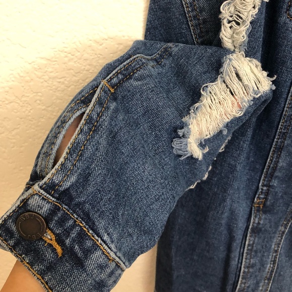 BOOM BOOM JEANS Womens Large Denim Jean Jacket Fishnet Cutouts Destroyed NWOT - Picture 8 of 14